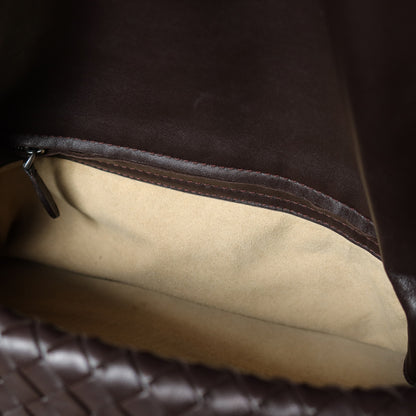 Bottega Veneta Vintage Dark Brown Intrecciato Double Flap Shoulder Bag