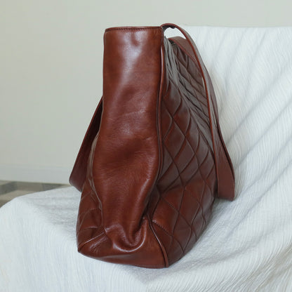 Chanel Vintage Brown Diamond quilted CC turn lock Shoulder Shopper Tote Bag