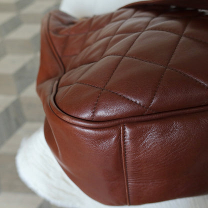 Chanel Vintage Brown Diamond quilted CC turn lock Shoulder Shopper Tote Bag