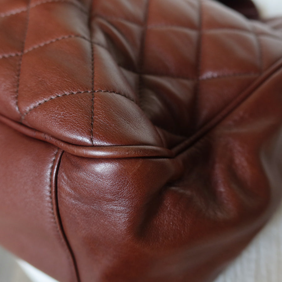 Chanel Vintage Brown Diamond quilted CC turn lock Shoulder Shopper Tote Bag