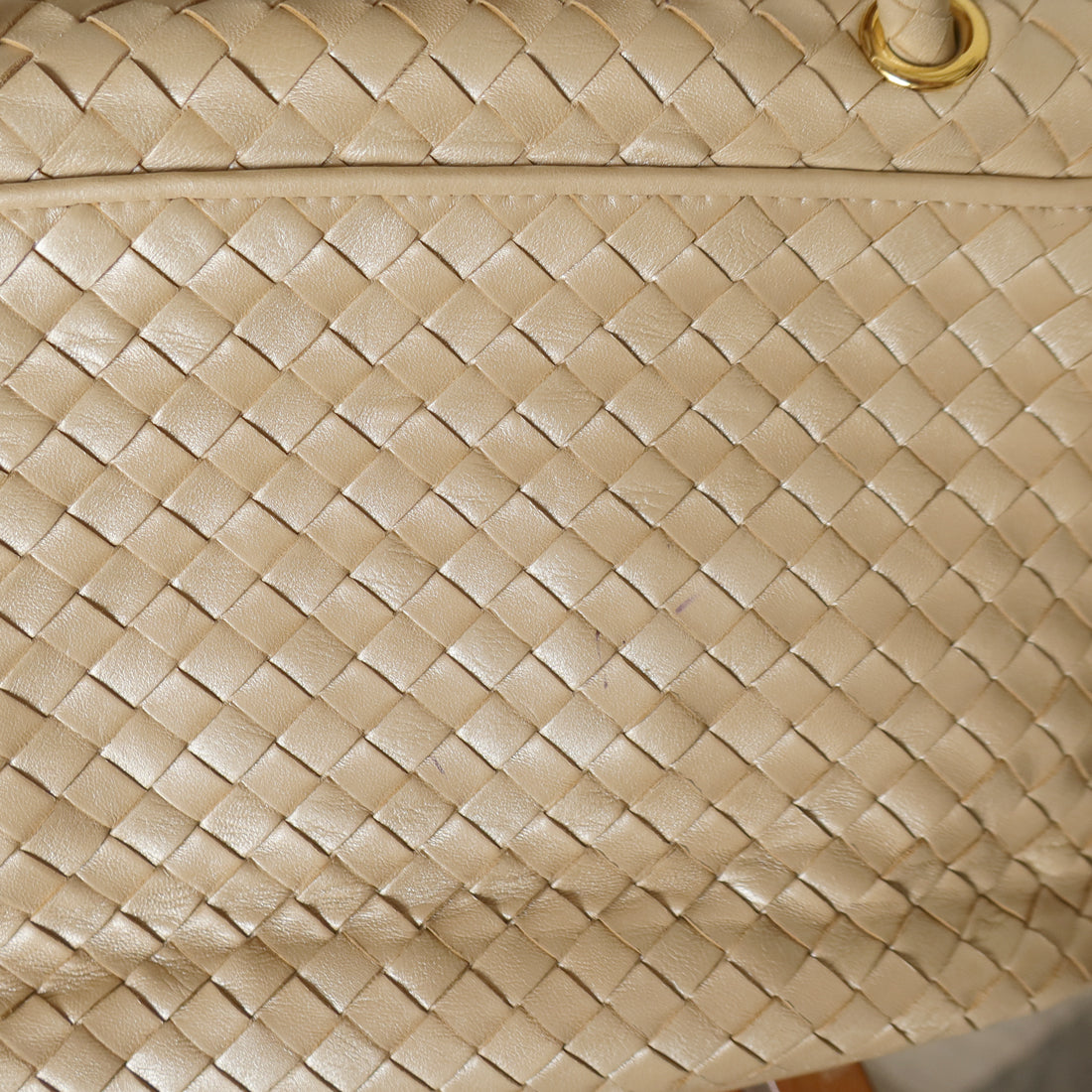 Vintage Bottega Veneta Shimmer Ivory Intrecciato Weave Top Handle Bag