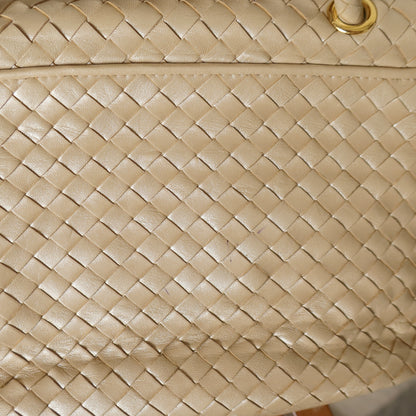 Vintage Bottega Veneta Shimmer Ivory Intrecciato Weave Top Handle Bag