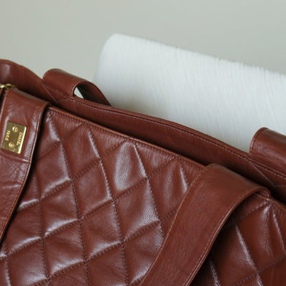 Chanel Vintage Brown Diamond quilted CC turn lock Shoulder Shopper Tote Bag