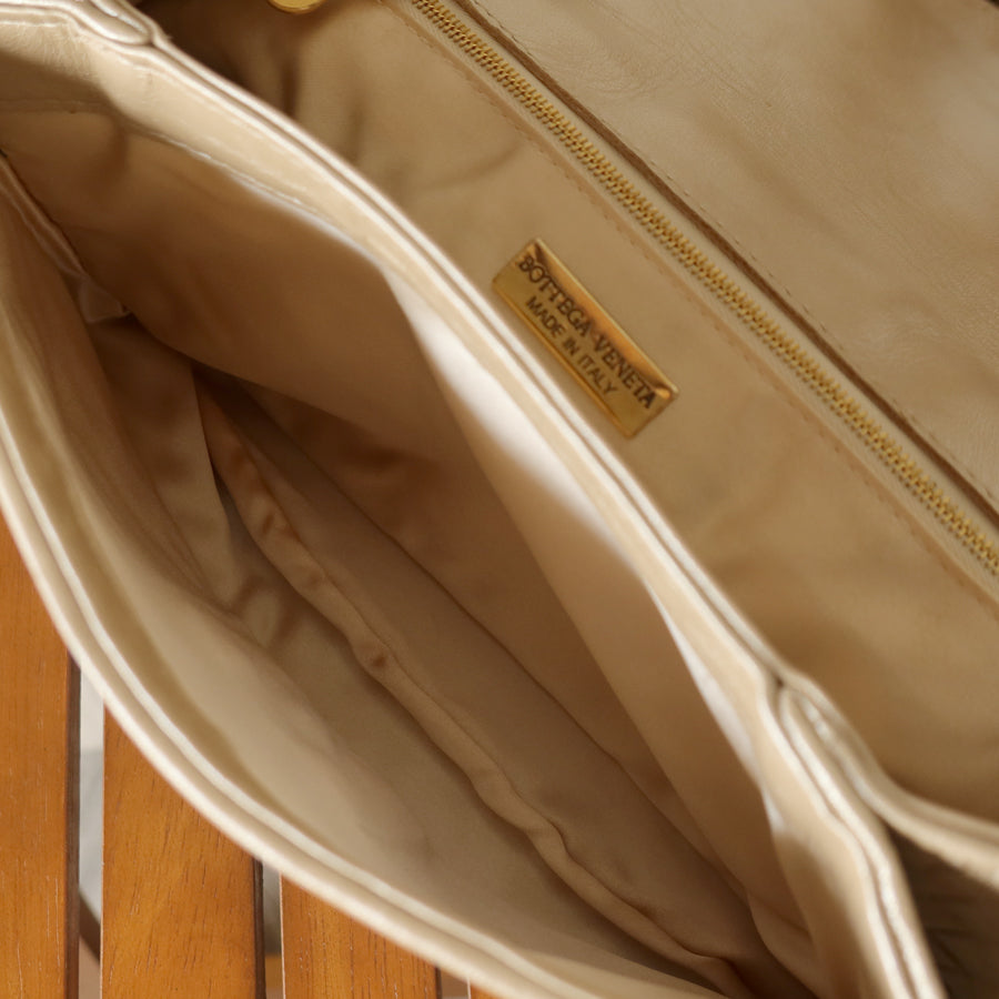 Vintage Bottega Veneta Shimmer Ivory Intrecciato Weave Top Handle Bag