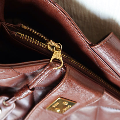Chanel Vintage Brown Diamond quilted CC turn lock Shoulder Shopper Tote Bag
