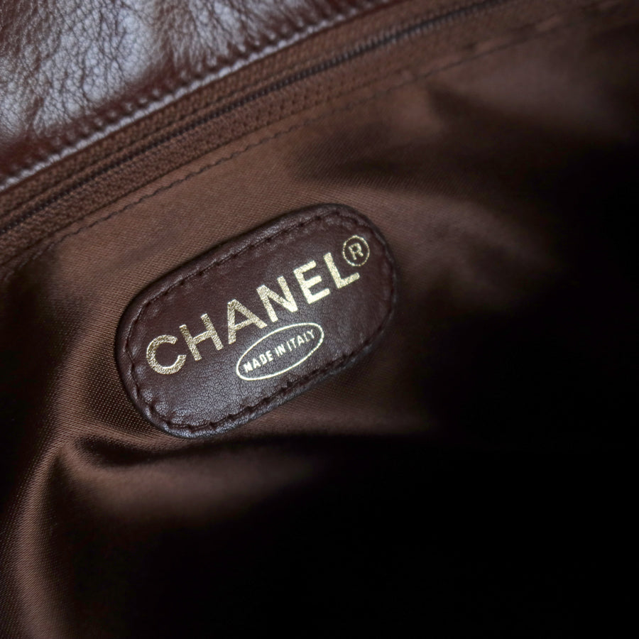 Chanel Vintage Brown Diamond quilted CC turn lock Shoulder Shopper Tote Bag