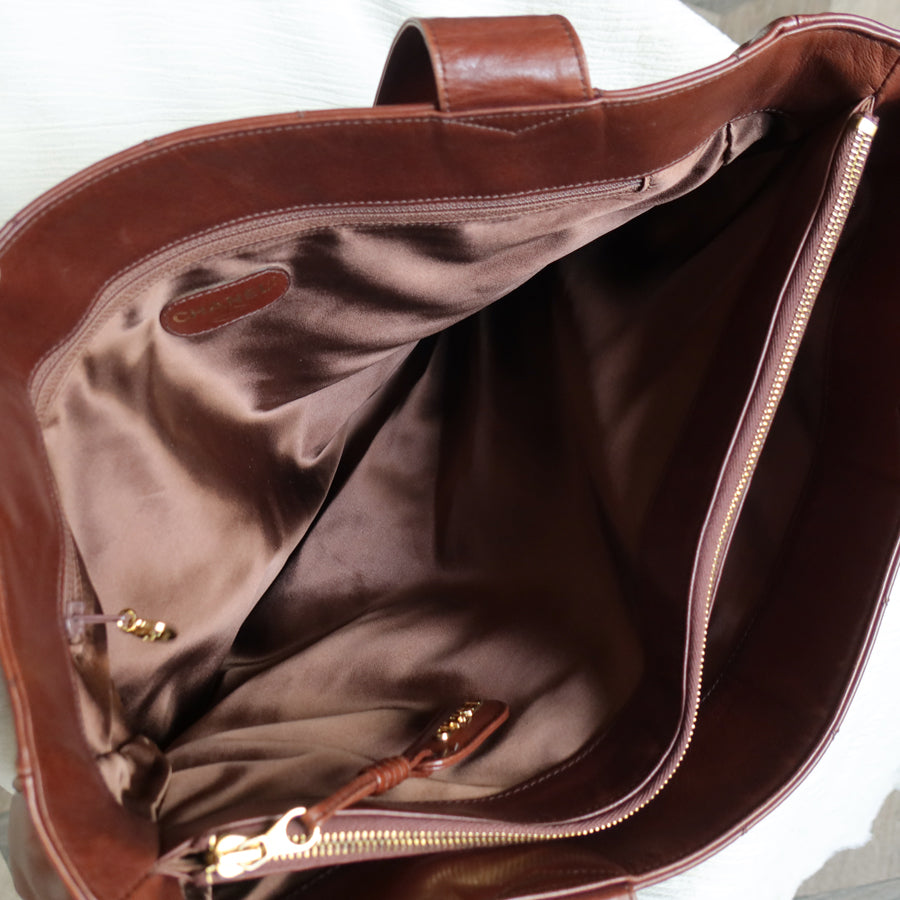 Chanel Vintage Brown Diamond quilted CC turn lock Shoulder Shopper Tote Bag