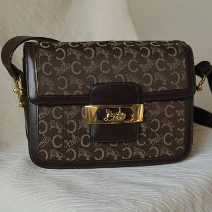 Celine Vintage Dark Brown Triomphe Horse Carriage C Sulky Shoulder Bag