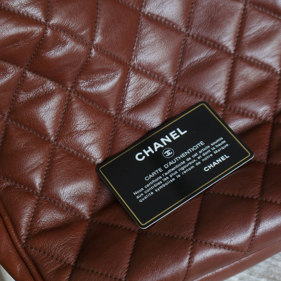 Chanel Vintage Brown Diamond quilted CC turn lock Shoulder Shopper Tote Bag