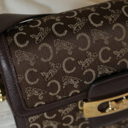 Celine Vintage Dark Brown Triomphe Horse Carriage C Sulky Shoulder Bag