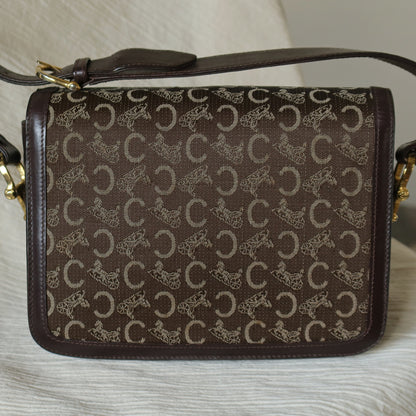 Celine Vintage Dark Brown Triomphe Horse Carriage C Sulky Shoulder Bag
