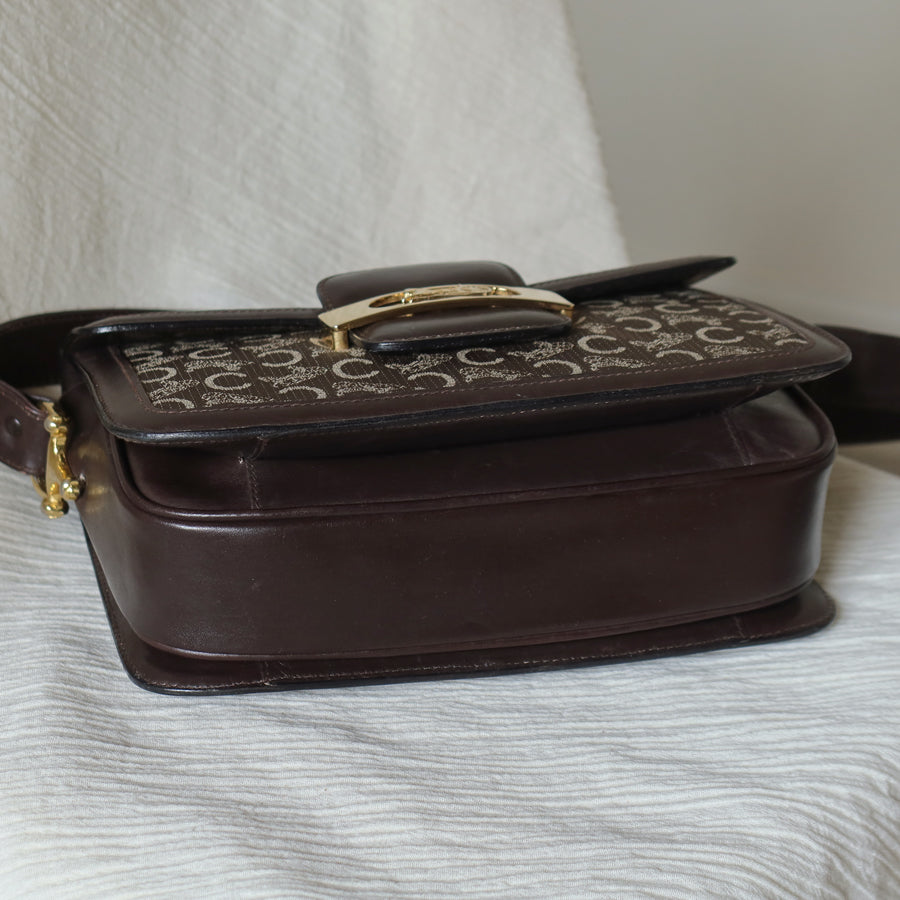 Celine Vintage Dark Brown Triomphe Horse Carriage C Sulky Shoulder Bag