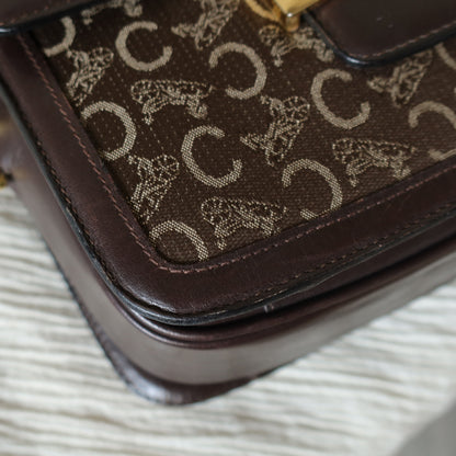 Celine Vintage Dark Brown Triomphe Horse Carriage C Sulky Shoulder Bag