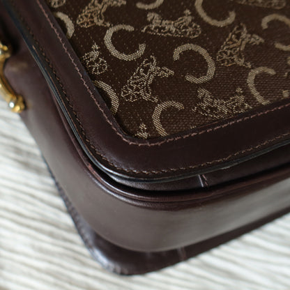 Celine Vintage Dark Brown Triomphe Horse Carriage C Sulky Shoulder Bag