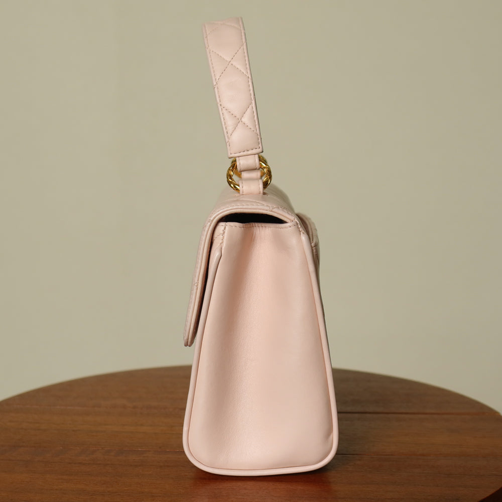 Rare Vintage Chanel Matelassé Pink Lambskin Leather CC Turn lock Top Handle Flap Bag