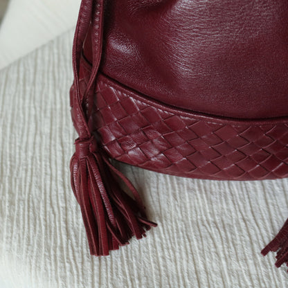 Bottega Veneta Vintage Maroon Intrecciato Weave Leather Draw String Bucket Bag