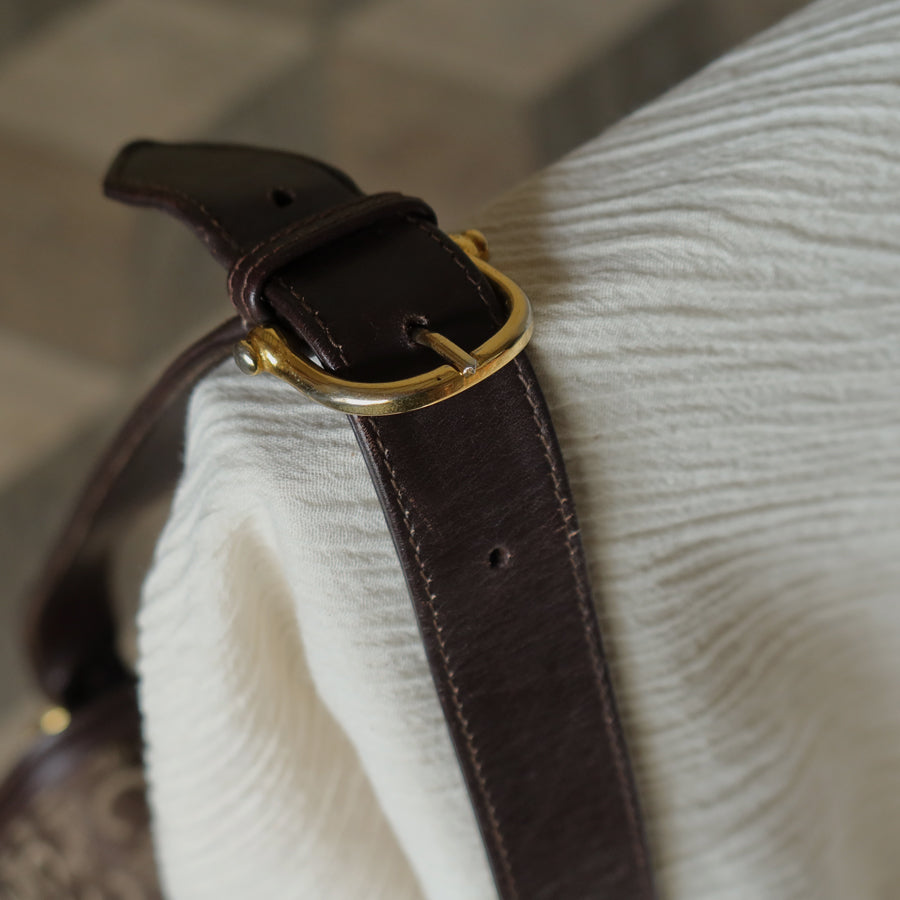 Celine Vintage Dark Brown Triomphe Horse Carriage C Sulky Shoulder Bag