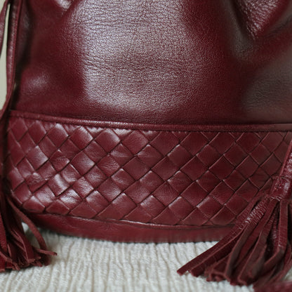 Bottega Veneta Vintage Maroon Intrecciato Weave Leather Draw String Bucket Bag