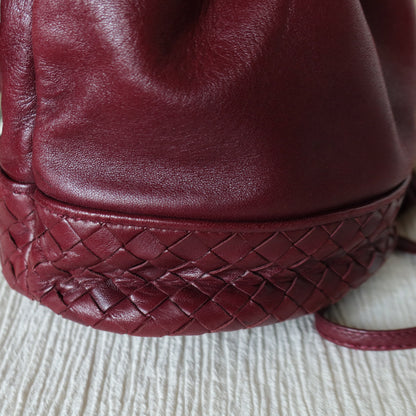 Bottega Veneta Vintage Maroon Intrecciato Weave Leather Draw String Bucket Bag