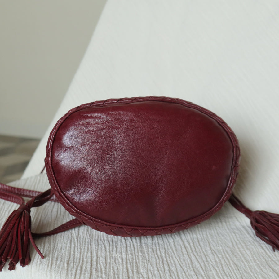 Bottega Veneta Vintage Maroon Intrecciato Weave Leather Draw String Bucket Bag