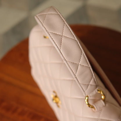 Rare Vintage Chanel Matelassé Pink Lambskin Leather CC Turn lock Top Handle Flap Bag
