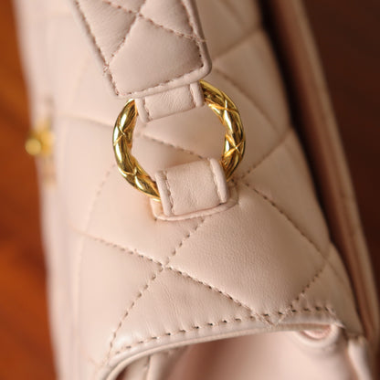 Rare Vintage Chanel Matelassé Pink Lambskin Leather CC Turn lock Top Handle Flap Bag
