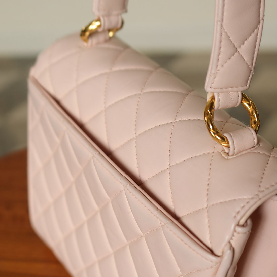 Rare Vintage Chanel Matelassé Pink Lambskin Leather CC Turn lock Top Handle Flap Bag