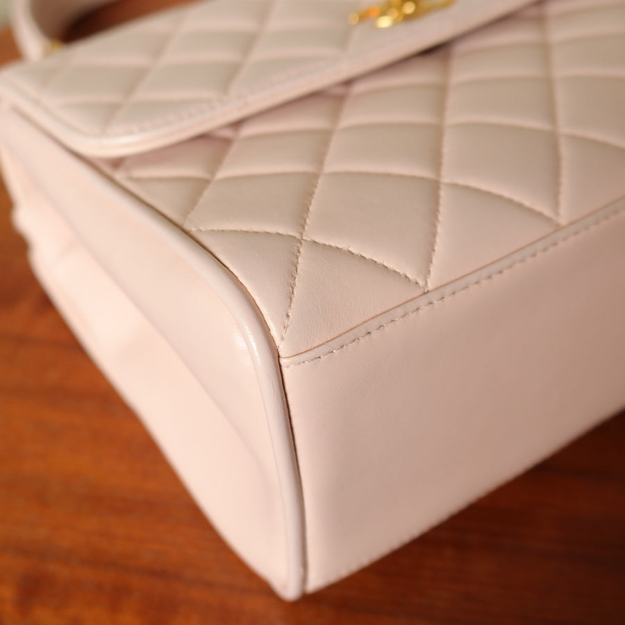 Rare Vintage Chanel Matelassé Pink Lambskin Leather CC Turn lock Top Handle Flap Bag
