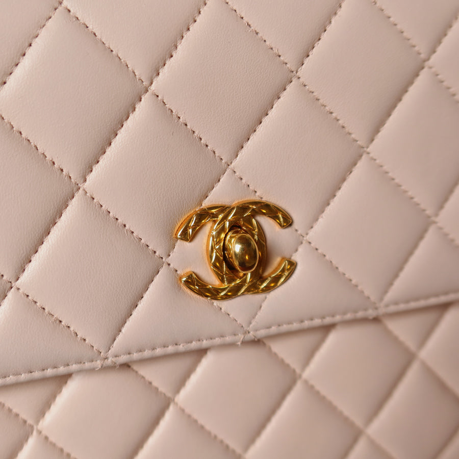Rare Vintage Chanel Matelassé Pink Lambskin Leather CC Turn lock Top Handle Flap Bag