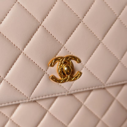 Rare Vintage Chanel Matelassé Pink Lambskin Leather CC Turn lock Top Handle Flap Bag