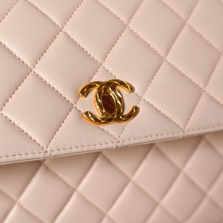 Rare Vintage Chanel Matelassé Pink Lambskin Leather CC Turn lock Top Handle Flap Bag