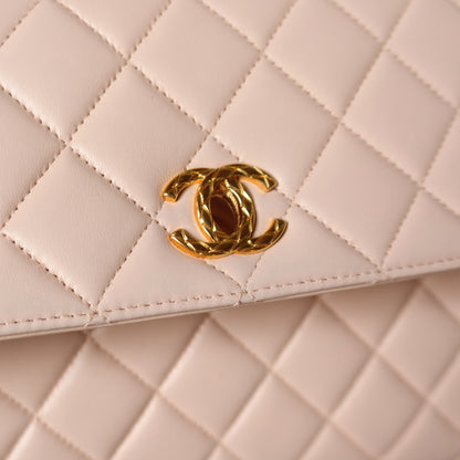Rare Vintage Chanel Matelassé Pink Lambskin Leather CC Turn lock Top Handle Flap Bag