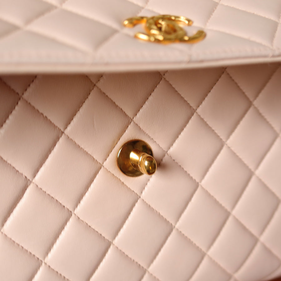 Rare Vintage Chanel Matelassé Pink Lambskin Leather CC Turn lock Top Handle Flap Bag