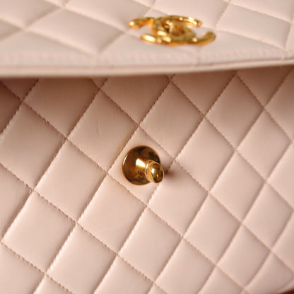 Rare Vintage Chanel Matelassé Pink Lambskin Leather CC Turn lock Top Handle Flap Bag