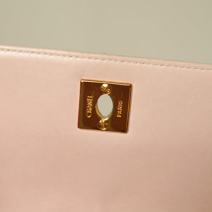 Rare Vintage Chanel Matelassé Pink Lambskin Leather CC Turn lock Top Handle Flap Bag