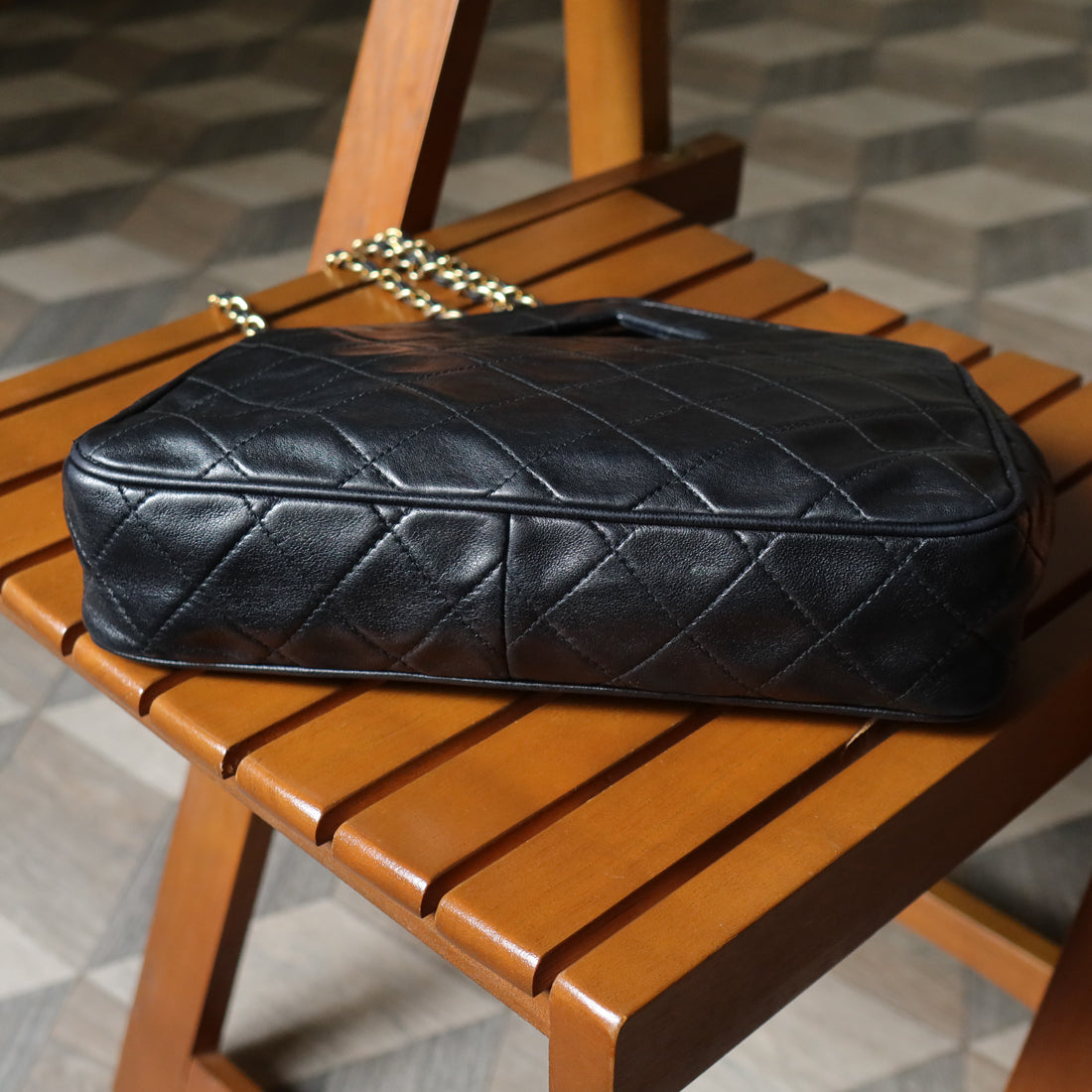 Rare Chanel Vintage Black Matelasse Quilted Top Handle 2way Shoulder Bag