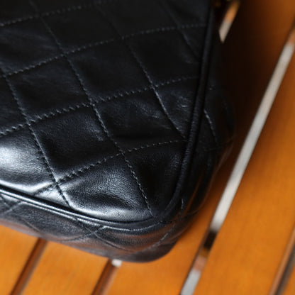 Rare Chanel Vintage Black Matelasse Quilted Top Handle 2way Shoulder Bag