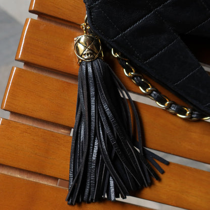 Rare Chanel Vintage Black Matelasse Quilted Top Handle 2way Shoulder Bag