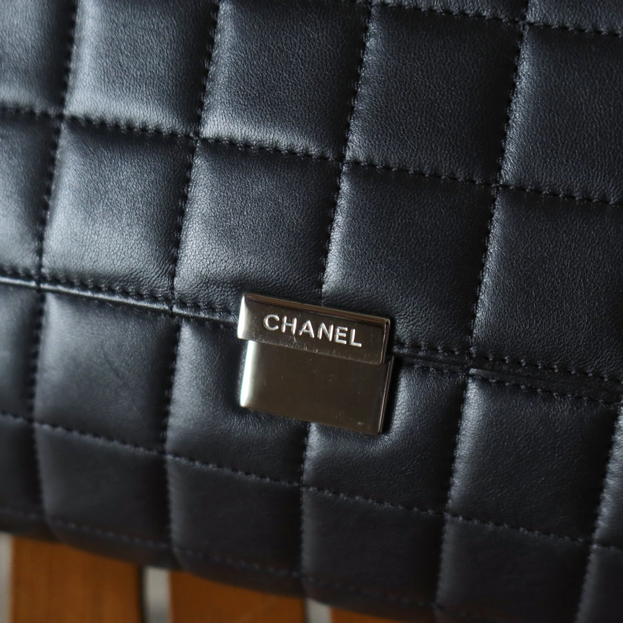 Chanel Vintage Black Lambskin Chocolate Bar Quilted Coco mark Shoulder Flap Bag