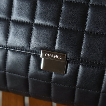 Chanel Vintage Black Lambskin Chocolate Bar Quilted Coco mark Shoulder Flap Bag