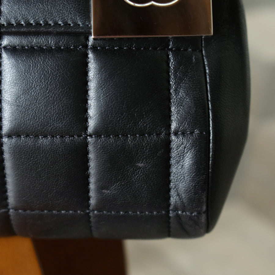 Chanel Vintage Black Lambskin Chocolate Bar Quilted Coco mark Shoulder Flap Bag