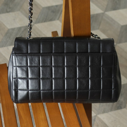 Chanel Vintage Black Lambskin Chocolate Bar Quilted Coco mark Shoulder Flap Bag