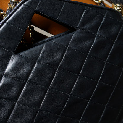 Rare Chanel Vintage Black Matelasse Quilted Top Handle 2way Shoulder Bag