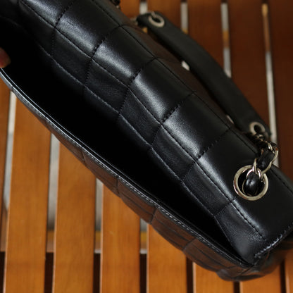 Chanel Vintage Black Lambskin Chocolate Bar Quilted Coco mark Shoulder Flap Bag