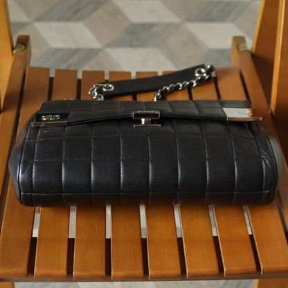 Chanel Vintage Black Lambskin Chocolate Bar Quilted Coco mark Shoulder Flap Bag