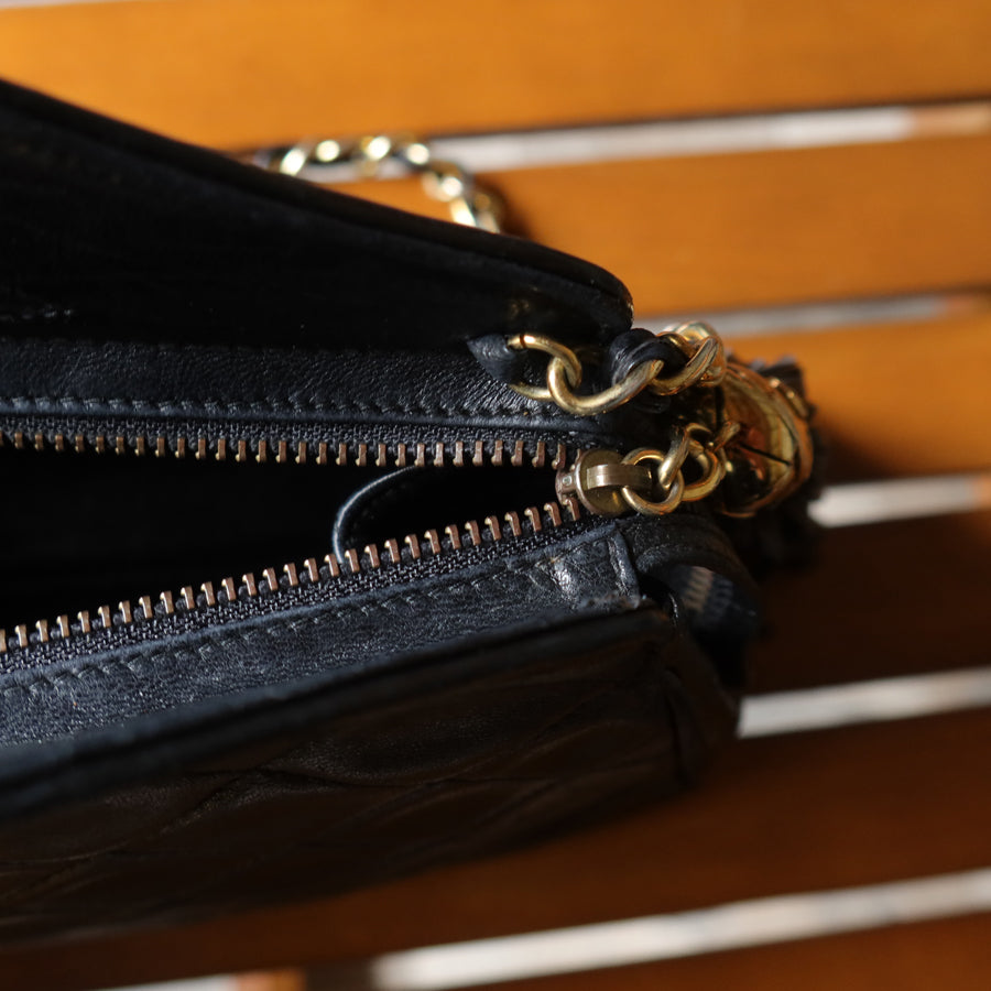 Rare Chanel Vintage Black Matelasse Quilted Top Handle 2way Shoulder Bag