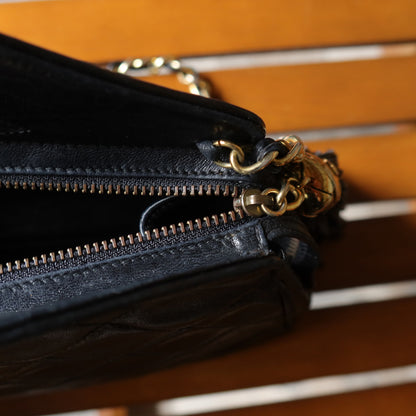 Rare Chanel Vintage Black Matelasse Quilted Top Handle 2way Shoulder Bag