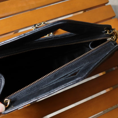 Rare Chanel Vintage Black Matelasse Quilted Top Handle 2way Shoulder Bag