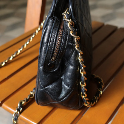 Rare Chanel Vintage Black Matelasse Quilted Top Handle 2way Shoulder Bag
