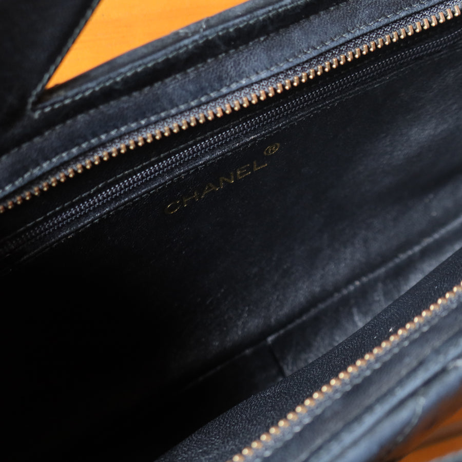 Rare Chanel Vintage Black Matelasse Quilted Top Handle 2way Shoulder Bag